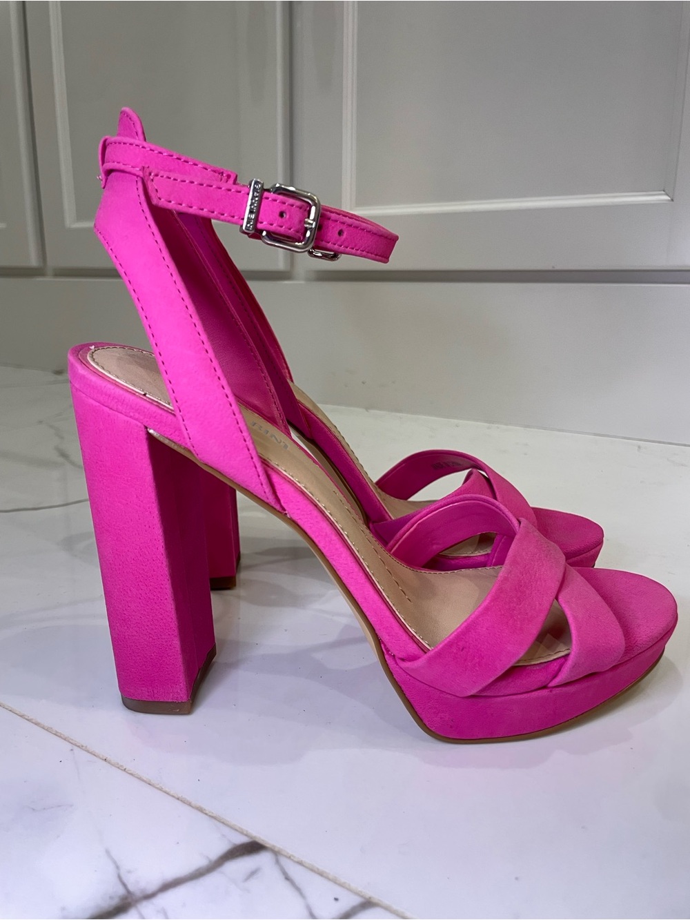 Gianni Bini Fuchsia Platform Block Heels with Ankle Strap